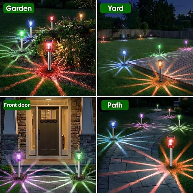Eyrosa Solar Outdoor Lights, 10 Pack Solar Pathway Lights Outdoor Waterproof, Stainless Steel Stake Lighting for Garden Yard Path Walkway Driveway Patio Lawn Outside Decor,Color Changing