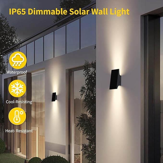 Solar Lights Outdoor Up and Down, 2pcs Solar Wall Lights Outdoor | 4-Level Brightness, Dusk to Dawn, 3000K 700LM Solar Sconce Lights Outdoor, IP65 Waterproof, for Yard Patio Garage Porch Decor