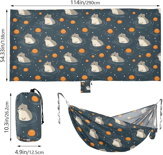 Camping Hammock Outdoor Hammocks for Outside Hamsters Oranges Beach Trees Portable Lightweight with Pockets Tree Straps Indoor Small