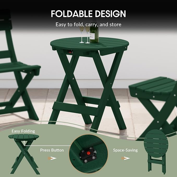 WestinTrends Malibu HDPE Outdoor 24.5 Inch Round Portable Folding Patio Dining Table, Dark Green