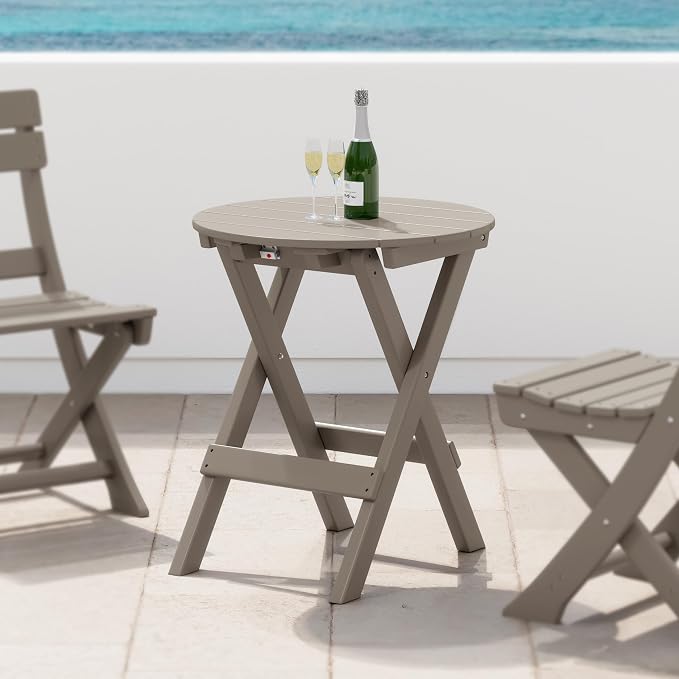 Costaelm Outdoor Bistro Table, Patio Round Portable Folding Bar Height Table Tall Balcony Pub Small High Top for Front Porch Deck, Backyard, Garden, Weathered Wood