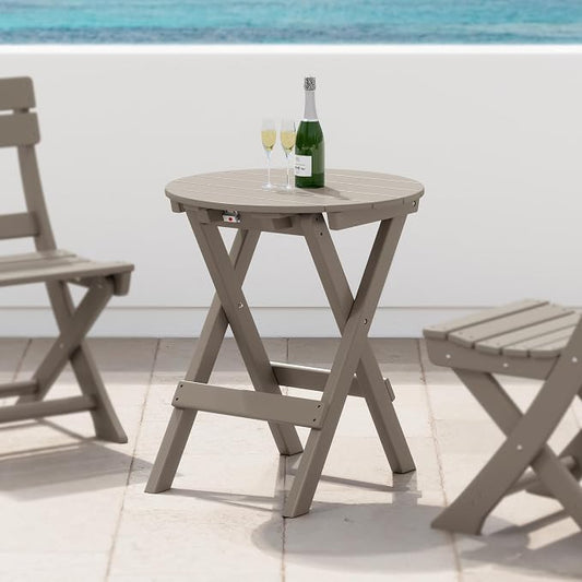 Costaelm Outdoor Bistro Table, Patio Round Portable Folding Bar Height Table Tall Balcony Pub Small High Top for Front Porch Deck, Backyard, Garden, Weathered Wood