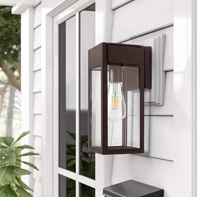 2 Pack Porch Lights Outdoor Wall Sconce, Outdoor Light with GFCI Outlet, Waterproof Exterior Wall Lantern Light Fixtures, Anti-Rust Wall Lamp for Patio Doorway Garage- Oil Rubbed Bronze