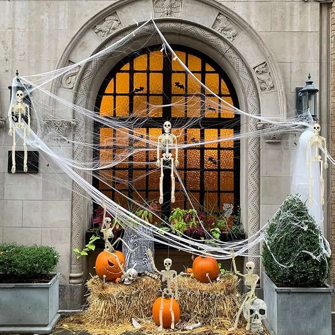 CAMIRUS 6PCS Skeleton Halloween Decorations, 16 in Full Body Poseable Small Skeleton Plastic Bones with Movable Posable Joints for Halloween Indoor Outdoor Party, Graveyard, Haunted House Accessories