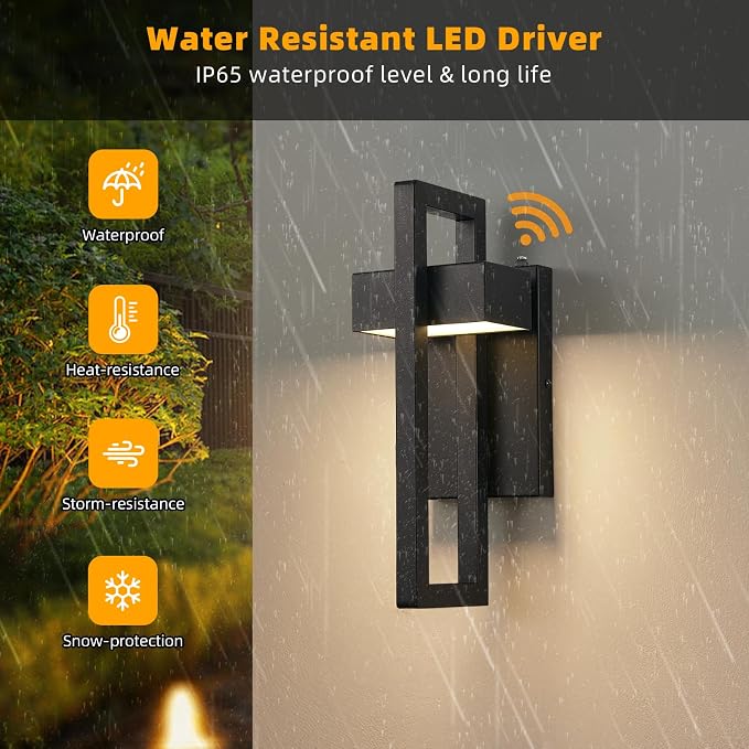 16.5'' LED Outdoor Wall Sconce Dusk to Dawn Outdoor Lighting, Modern Exterior Lighting Fixtures, Black LED Front Porch Lights Outside Wall Mount Lights for House, Hallway, 3000K, 2 Pack