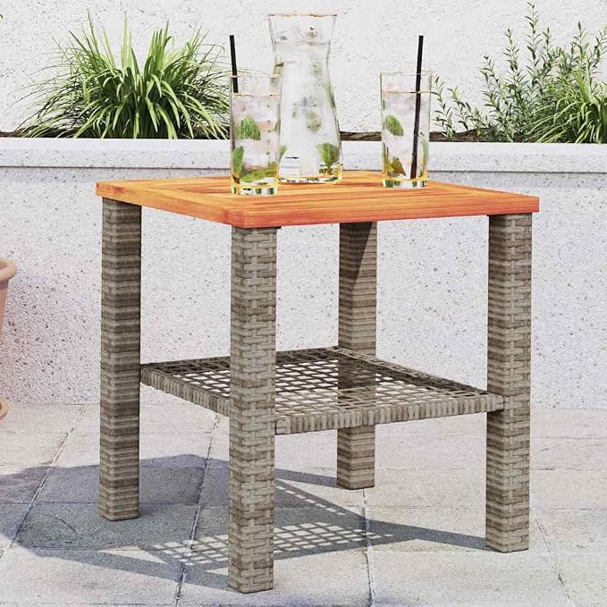 Patio Table & Outdoor Table Gray PE Rattan Poolside Table Picnic Table for Backyard Patio Garden 15.7 x 15.7 x 16.5 in
