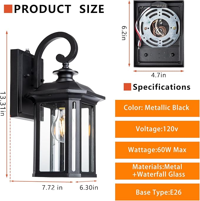 JYZ Dusk to Dawn Outdoor Wall Lighting, Exterior Porch Light Fixture, Waterproof Outdoor Wall Mount Lantern, Classic Black Sconce Lamp Outside for House Doorway Garage Patio Yard