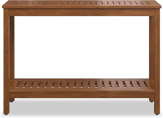 DTY Outdoor Living Eucalyptus Wood Console Table, Two-Shelf Outdoor Buffet, Brown Weather-Resistant Finish