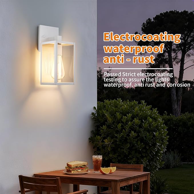2 Pack White Exterior Lighting Fixtures Wall Mount, Outside Front Porch Lights for House, Outdoor Lantern Lamp, Waterproof Wall Sconce Lights, Coach Light for Garage Entryway
