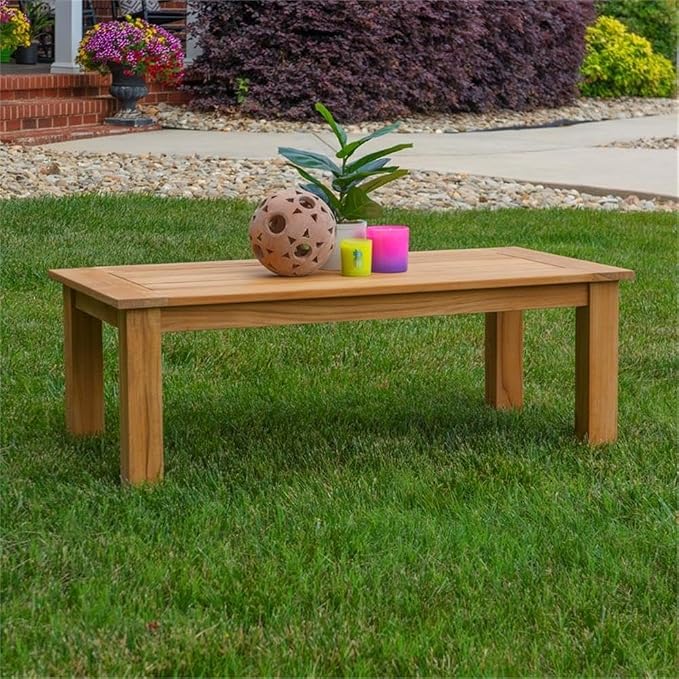 Linon Barlow Solid Teak Outdoor 18" High Coffee Table in Natural Oil Finish