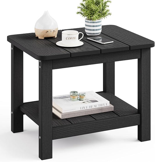 18" Outdoor Side Table, 2-Tier Patio Side Table, Weather Resistant, Easy Assembled, HIPS Adirondack Side Table for Backyard, Pool, Indoor