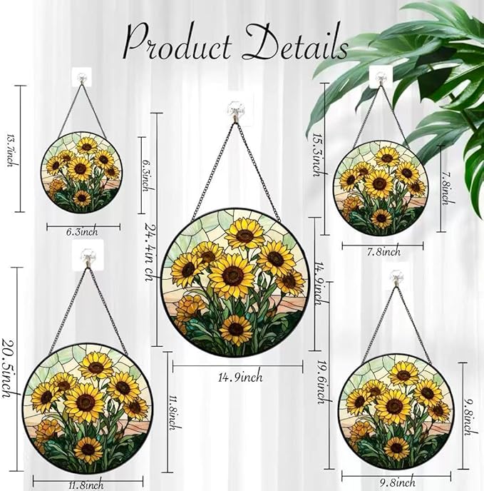 Stained Glass Window Hanging - Sunflowers Pattern 7.8 Inches Suncatcher for Garden Home Decor for Women Mon Grandma Friends