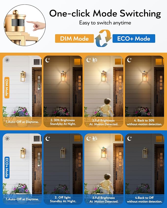 VIANIS 2 Pack Gold Motion Sensor Outdoor Porch Light, Modern Exterior Lighting Fixtures Wall Mount for House, Anti-Rust Waterproof Dusk to Dawn Outdoor Sconce Lights for Garage, Front Door, Patio