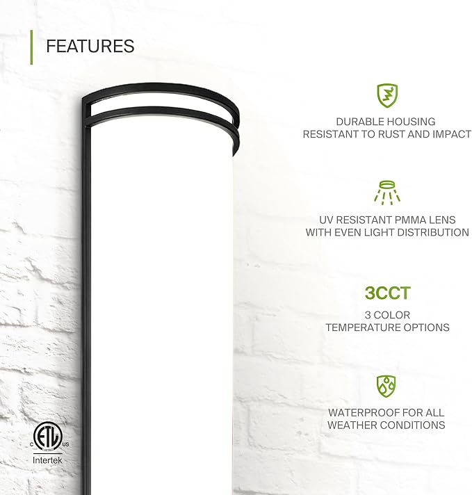 ASD 36 Inch LED Outdoor Sconce Lights - 30W 120-277V 3000K 4000K 5000K Black Exterior Lighting Fixtures, Dimmable Exterior Lights for House, Modern Patio Wall Light Fixture ETL 2 Pack