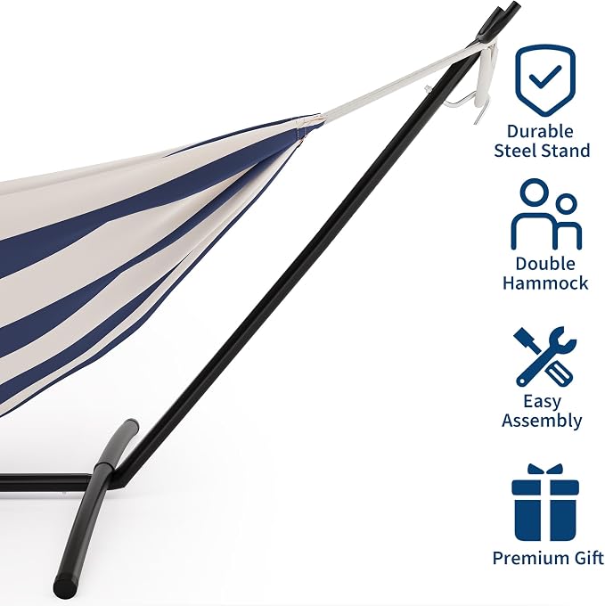 2-Person Hammock with Stand for Outside, Portable Heavy Duty Hammock | Space Saving Steel Stand, 450lb Capacity for Garden, Backyard or Patio