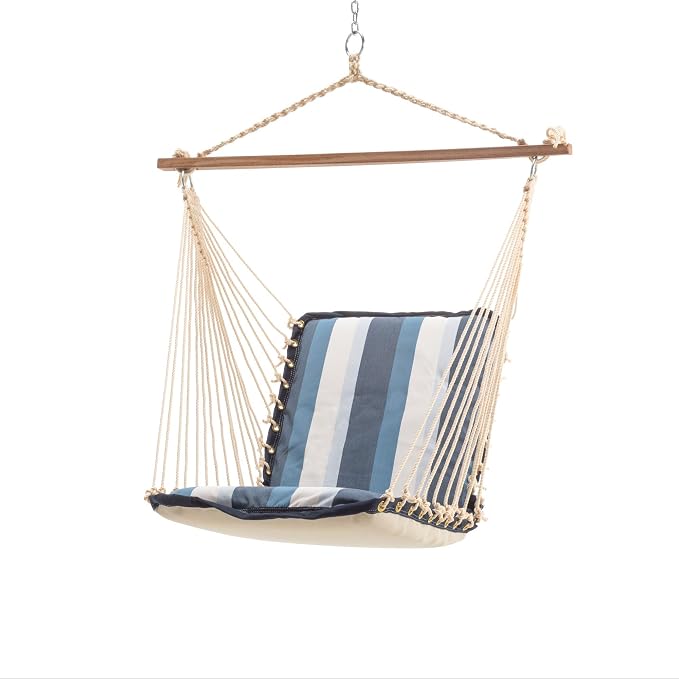 Nags Head Hammocks Gateway Coast Sunbrella Cushioned Single Swing – 24 in. x 24 in., 350 lb Capacity, Cumaru Spreader Bar, Handcrafted in The USA