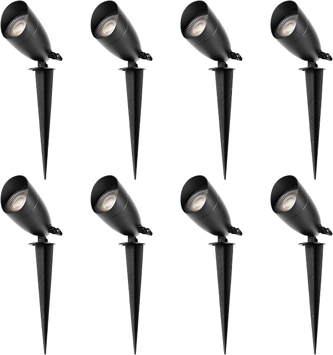LUTEC 12V Low Voltage Landscape Lighting, Die-cast Aluminum Spot Lights with Connectors, IP65 Waterproof Outdoor Landscape Spotlights, 5W 550LM Warm White 3000K for Tree Garden Yard Pathway, 8 Pack