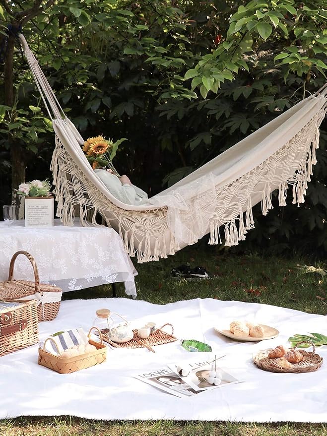 Outdoor Hammock Patio Hammock Beach Vacation Camping Climbing Traveling Hiking Picnic Outdoor Recreation Suitable for 2 Adults with a Maximum Load of 400lbs