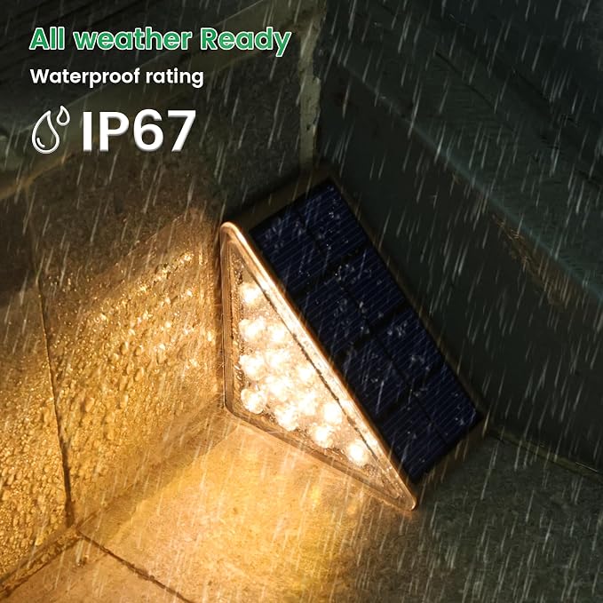 JOFIOS Solar Step Lights for Outside,16pack Solar Stair Lights Outdoor Waterproof IP67,Outdoor Deck Step Lights,Solar Outdoor Lights for Staircase,Patio,Front Step(Warm Brown)…