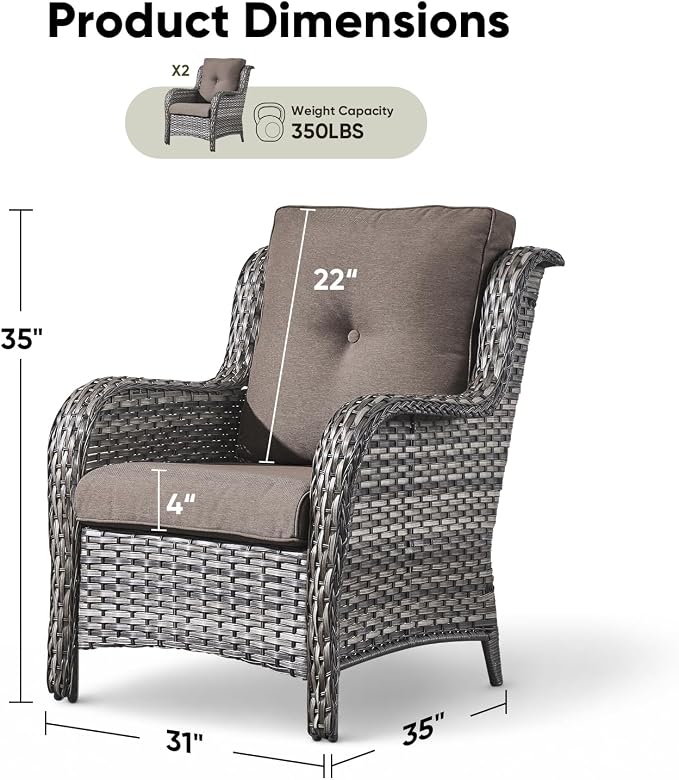 Rilyson Patio Chairs Outdoor Wicker Chair - Rattan Dining Chairs Porch Chairs Outside Club Chairs with High Back and Deep Seating(Mixed Grey/Grey)
