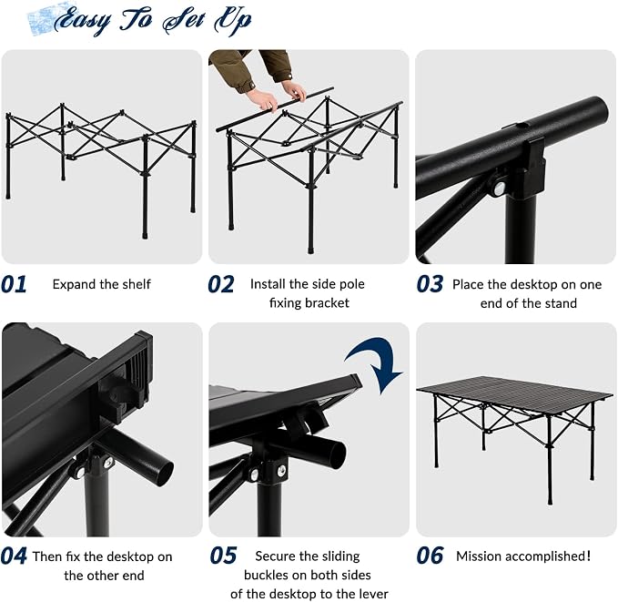 Camping Table Folding Portable Camp Table with 6 Chairs, Folding Picnic Table with Carry Bag Indoor Outdoor for Camping, Beach, Patio, RV, Backyard BBQ, Sturdy, Stable, Easy to Carry, Black