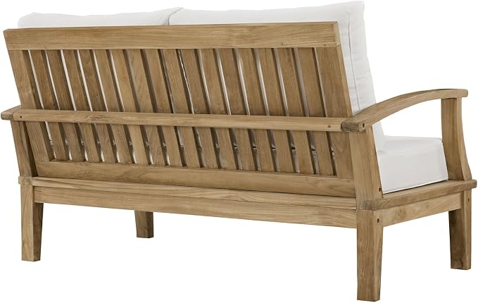 Modway Marina Premium Grade A Teak Wood 5-Piece Outdoor Patio Furniture Set in Natural White