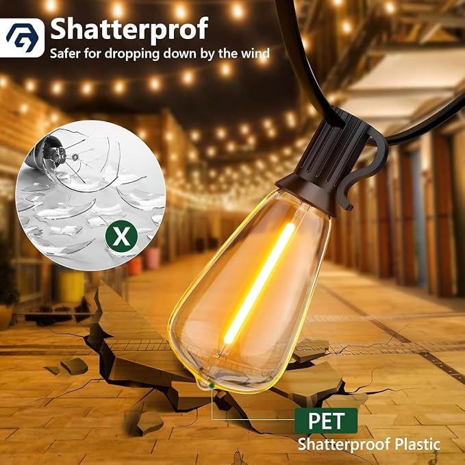 GPATIO Outdoor String Lights, 25FT Shatterproof Patio Lights, IP65 Waterproof Dimmable Outside Hanging Light, Connectable LED Outdoor Lights for Backyard, Porch, Deck, Balcony, Garden, Home Decor