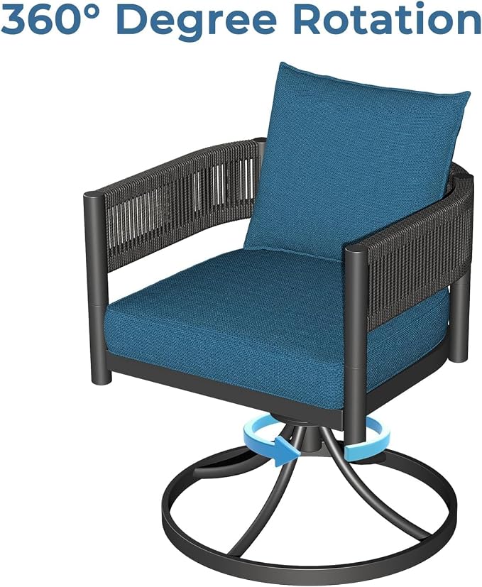 Grand patio 5-Piece Expandable Table Dining Set for 6 to 10, Aluminum Outdoor Dining Table with Glass Tabletop, Metal Woven Wicker Swivel Patio Chairs with Cushions for Yard, Poolside, Deck (Brown)