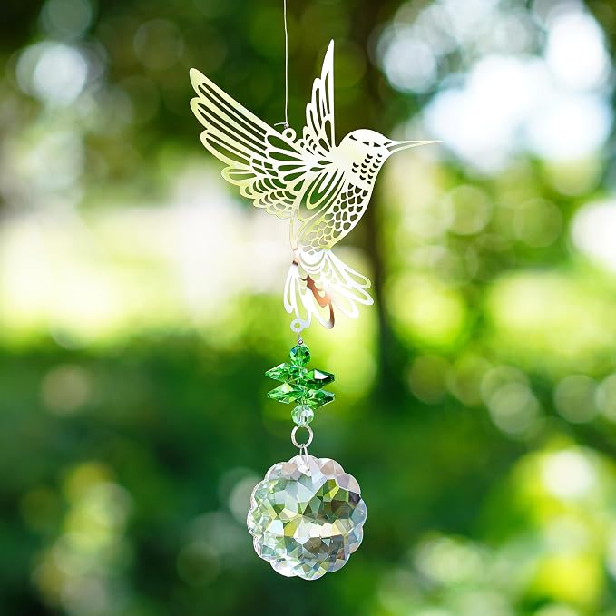 Rainbow Maker Hummingbird Flower Prism Window Suncatcher Crystal Decor | Crystal Hummingbird Flower Prism Suncatcher Rainbow Maker for Window Garden Home Office Decor Accent