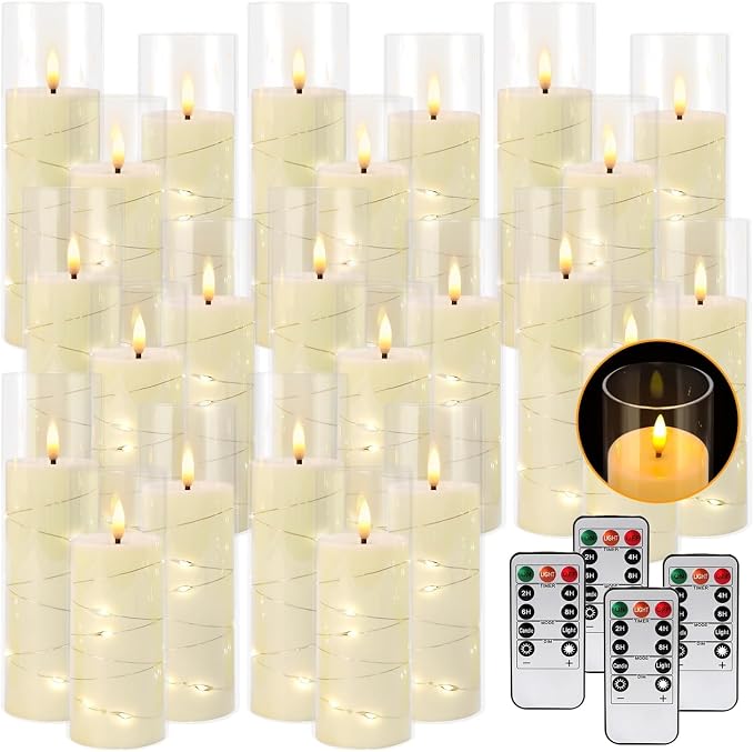 YOROXRG 24 Pack Christmas Decoration Flickering Flameless Candles,Battery Operated Candles,LED String Lights LED Candles for New Year, Home Decor, Parties,Wedding(D2.2 xH 5" 6" 7") (Ivory)