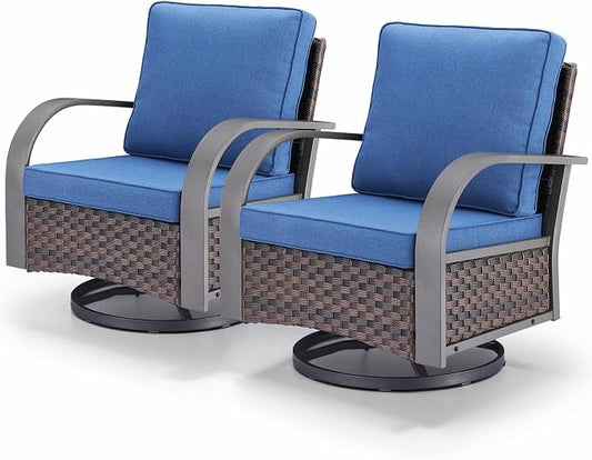 Outdoor Swivel Rocker Patio Chairs Set of 2, Heavy Duty Swivel Rocking Patio Chairs with Wide Metal Armrests, 2 Pieces Patio Furniture Wicker Glider Chairs Set with Removble Cushions for Porch Sunroom