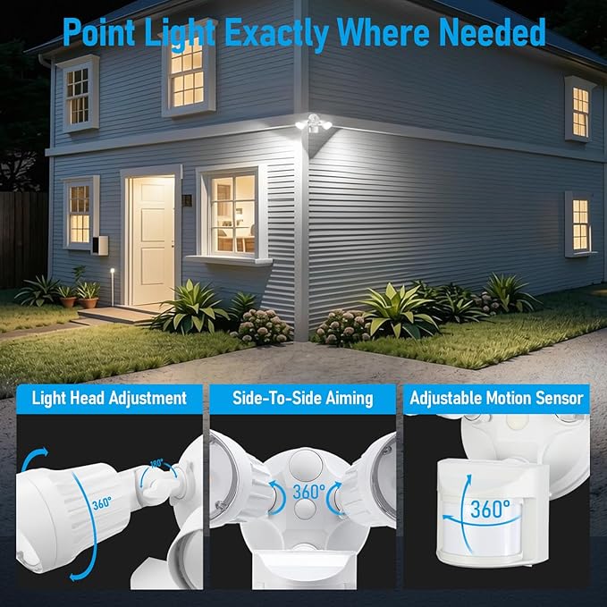 LEONLITE Motion Sensor Security Lights Dusk to Dawn IP65 5000K White | COB LED Motion Detector Flood Light Outdoor, 100-277V, ETL Listed, Adjustable Heads, Aluminum, Waterproof, Daylight