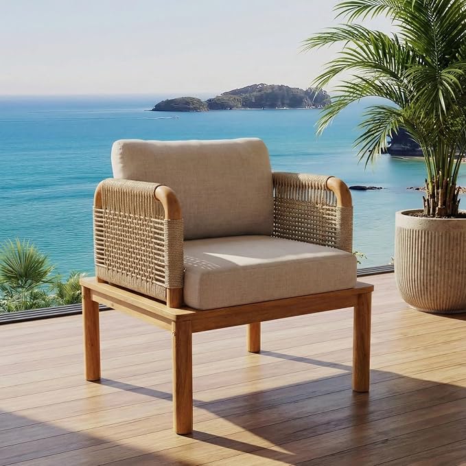 Patio Furniture Set of 4, Outdoor Sectional Furniture with Coffee Table and Ottoman, All-Weather Patio Conversation Set for Backyard, Garden and Poolside (Series A)