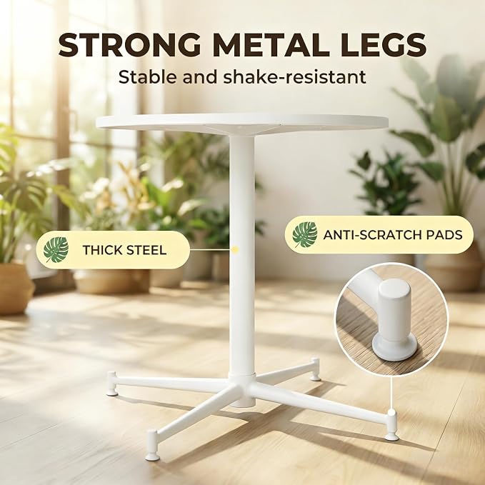LOKKHAN Premium Steel Patio Backyard Dining Table, Indoor-Outdoor Garden Cafe Bar Table, Heavy Duty Round Metal Side Table, White, Waterproof, (23.62" Diax29.5 H)