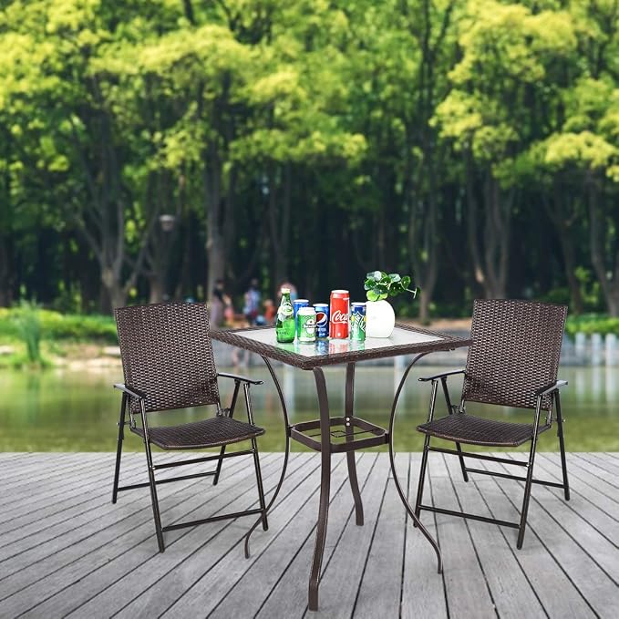S AFSTAR 5 Pieces Patio Dining Set, 4 Folding Chairs with Table, Portable Wicker Chairs Furniture Set for Outdoor Garden Backyard (4 Chairs w/ 37''H Tall Square Table)
