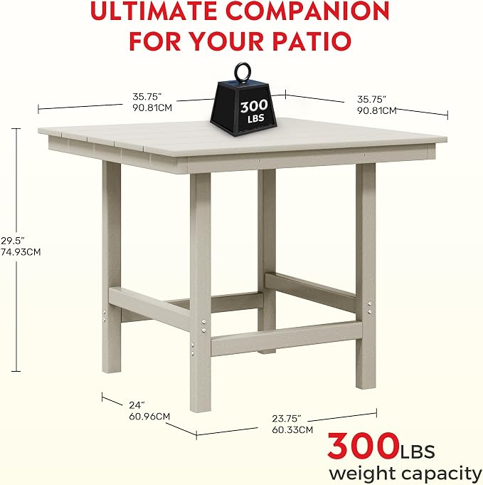 Costaelm Outdoor Patio Table, Outdoor Dining Table for 4, Weather Resistant Square Patio Table with Umbrella Hole for Garden, Poolside, Porch, Sand