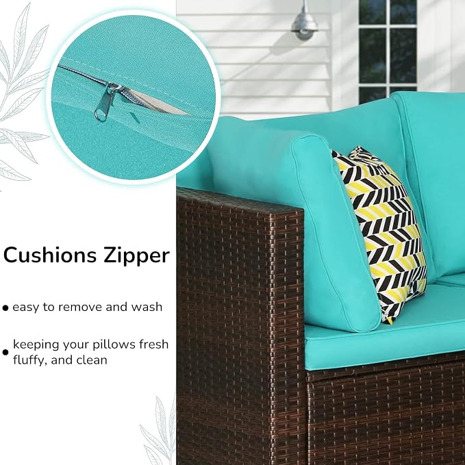 PayLessHere Patio Furniture Set 7 Pieces Outdoor Furniture Wicker Conversation Set Sectional Sofa and Coffee Table Wicker Patio Conversation Sets for Backyard Porch Balcony Poolside,Blue Cushion