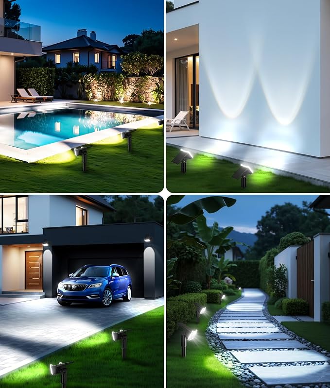 LETMY Solar Lights Outdoor Waterproof IP65, Solar Spot Lights Outdoor With 14 Big LEDs, 2-in-1 Wall Lights & 2 Modes Solar Powered Landscape Spotlights for Garage Pathway Yard Decor Garden Gift 2 Pack