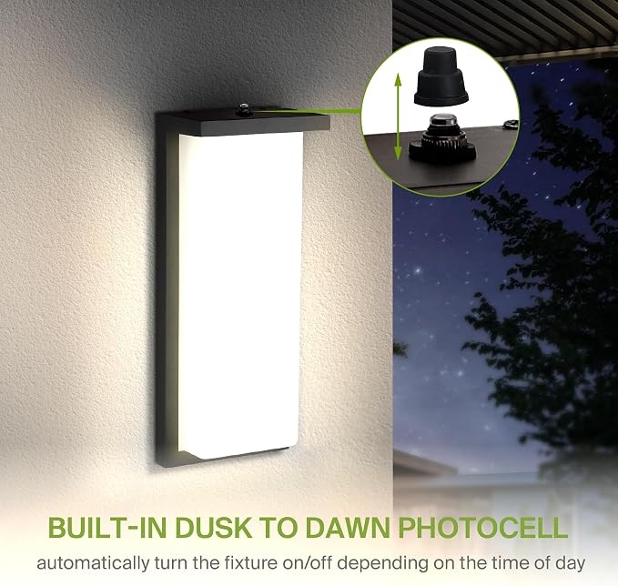 ASD LED 14" Outdoor Wall Light, Dusk to Dawn Front Door House Sconce | 3CCT, Photocell, Waterproof, ETL Listed | 20W 1900LM 3000-5000K 120V | Exterior Lighting Fixture, Porch Lamp | Black, 4 Pack