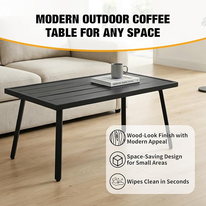 EAGLE PEAK Patio Coffee Table, Weather-Resistant Outdoor Rectangle Table for Balcony, Porch, Deck, or Garden, Modern Design, 35.4" x 17.7" x 15"