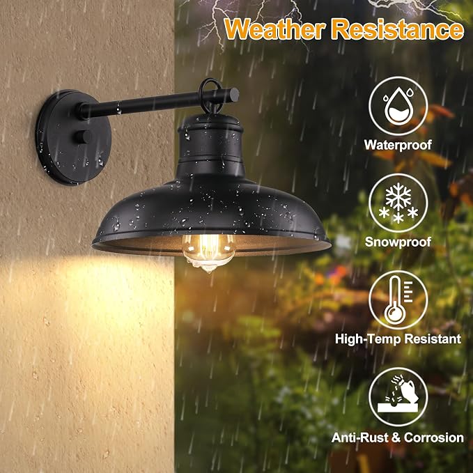 Outdoor Wall Lights Waterproof, 4-Pack Black Sconces, Farmhouse Barn Lights | Modern Indoor Wall Mount Lighting Fixtures with E26 Socket, Anti-Rust Exterior Lantern for Patio Porch Doorway Garage