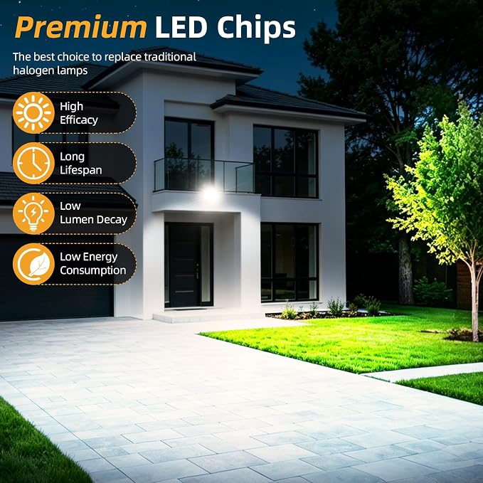 45W LED Outdoor Security Flood Lights,AC 120-277 Input | 100lm/W Efficacy,Super Bright LED Chips,7V×7H Beam Spread,180°Adjustable Knuckle Mount,IP65 Waterproof,4000K Color Temperatur