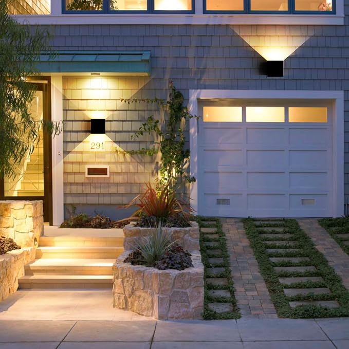 Mille Lucciole 12W 2Pack Outdoor Wall Lights Exterior/Interior,LED Black Outdoor Wall Sconces Light Fixtures Modern,IP65 Waterproof Square Aluminum Wall Lamps, Up and Down Lights 6500K Cold Lights