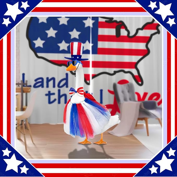 Independence Day Goose Outfit,4th of July Porch Goose Outfits for Outdoor | Porch Goose Outfits,Goose Outfit with Sunglasses & Tie,Goose Clothes Costumes,Duck Outfit for Party Patio Yard Lawn