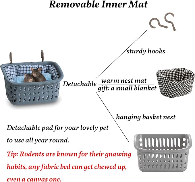 JWShang 2 Big Rat Hammocks for Cage Chew Proof, Rat Warm Bed, Small Animal Hanging Hammock, Rat Cage Accessories for Small Animals Rat, Mouse, Guinea Pig, Chinchilla, Sugar Glider, Ferret