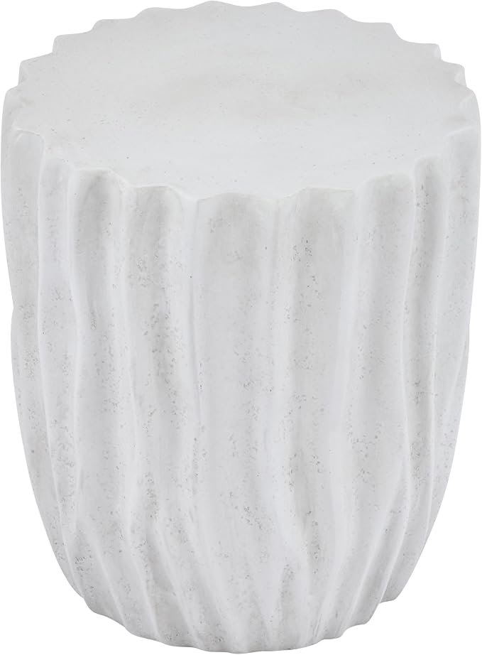Christopher Knight Home Fairhill Outdoor Ribbed Side Table, Lightweight Concrete End Table, Accent Table with Wave Textured, Decorative Small Coffee Desk for Living Room Patio Balcony, Antique White