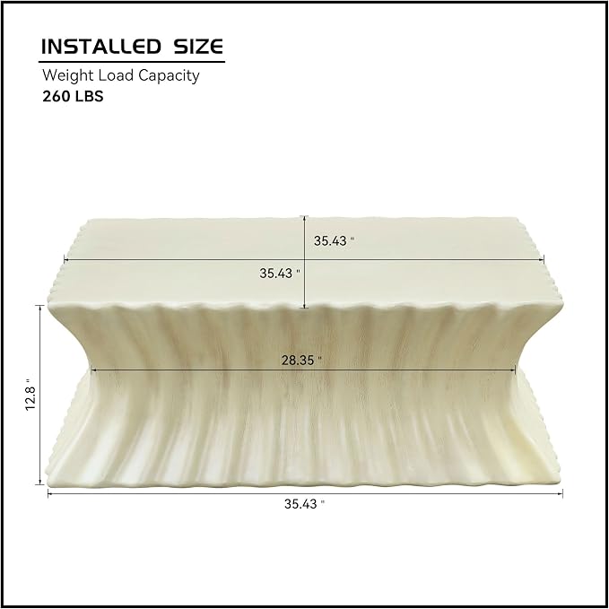 35.43'' Square Coffee Table Faux Stone Coffee Table for Living Room Modern Faux Marble Coffee Tables for Indoor Outdoor Square Center Tables No Assembly, Beige