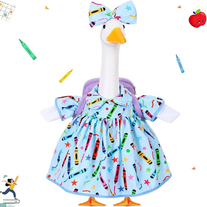 Mindsoft Back to School Porch Goose Outfit Teacher Goose Clothes Costume Statues Decor for 23" School Classroom Lawn Garden Patio Outdoor Statues(Backpack Style -Light Sky Blue)