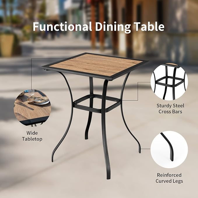 Tangkula 28 Inches Patio Bar Table, Outdoor Steel Square Bar Table with Reinforced Steel Structure, Curved Legs & Non-Slip Footpads, Outside Bistro Bar Table for Poolside, Patio, Backyard