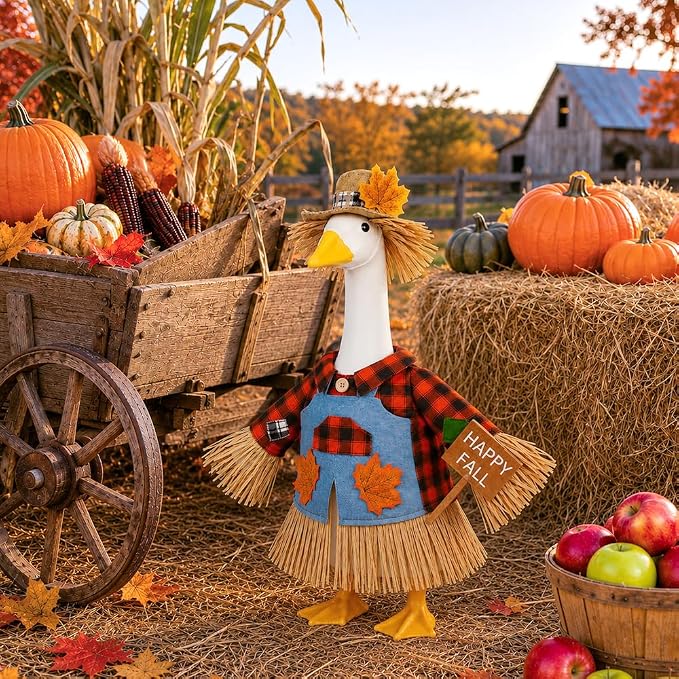 Celltestria Fall Goose Outfit Scarecrow Porch Goose Clothes Thanksgiving Halloween Goose Costume for 23" Geese Holiday Outdoor Patio Yard Lawn Garden Decoration